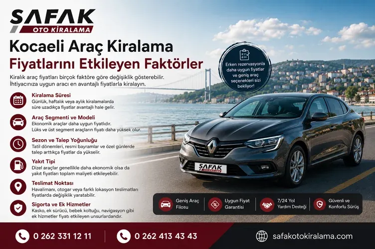 Kocaeli Araç Kiralama Fiyatlarını Etkileyen Faktörler